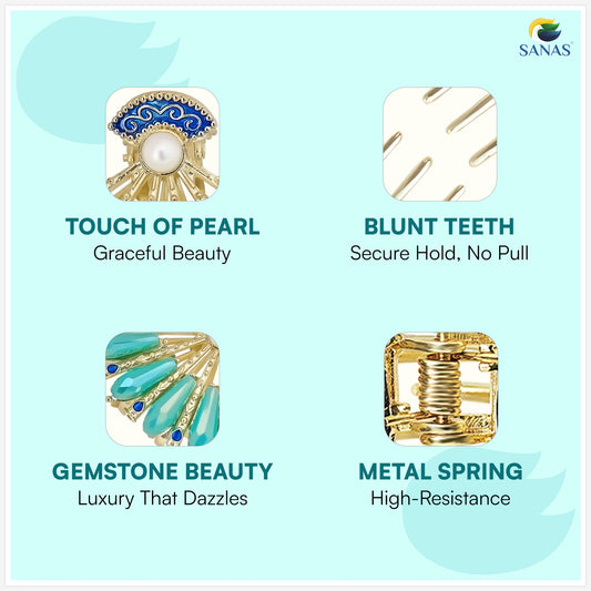 Sanas Blue Stone Hair Clutcher For Women 1 Pc