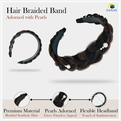Sanas Artificial Hair Braided Pearl Hairband - 1Pc