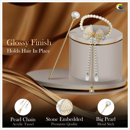 White Gold Pearl Hair Stick Pin for Elegant Bun and Updo Hairstyles