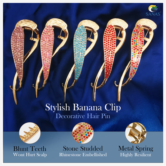 Sanas Multicolor Diamond Banana Clip - 6Pcs