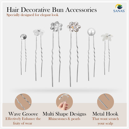 Sanas Crystal Rhinestone Pearl Stone U-Pin - 30Pcs