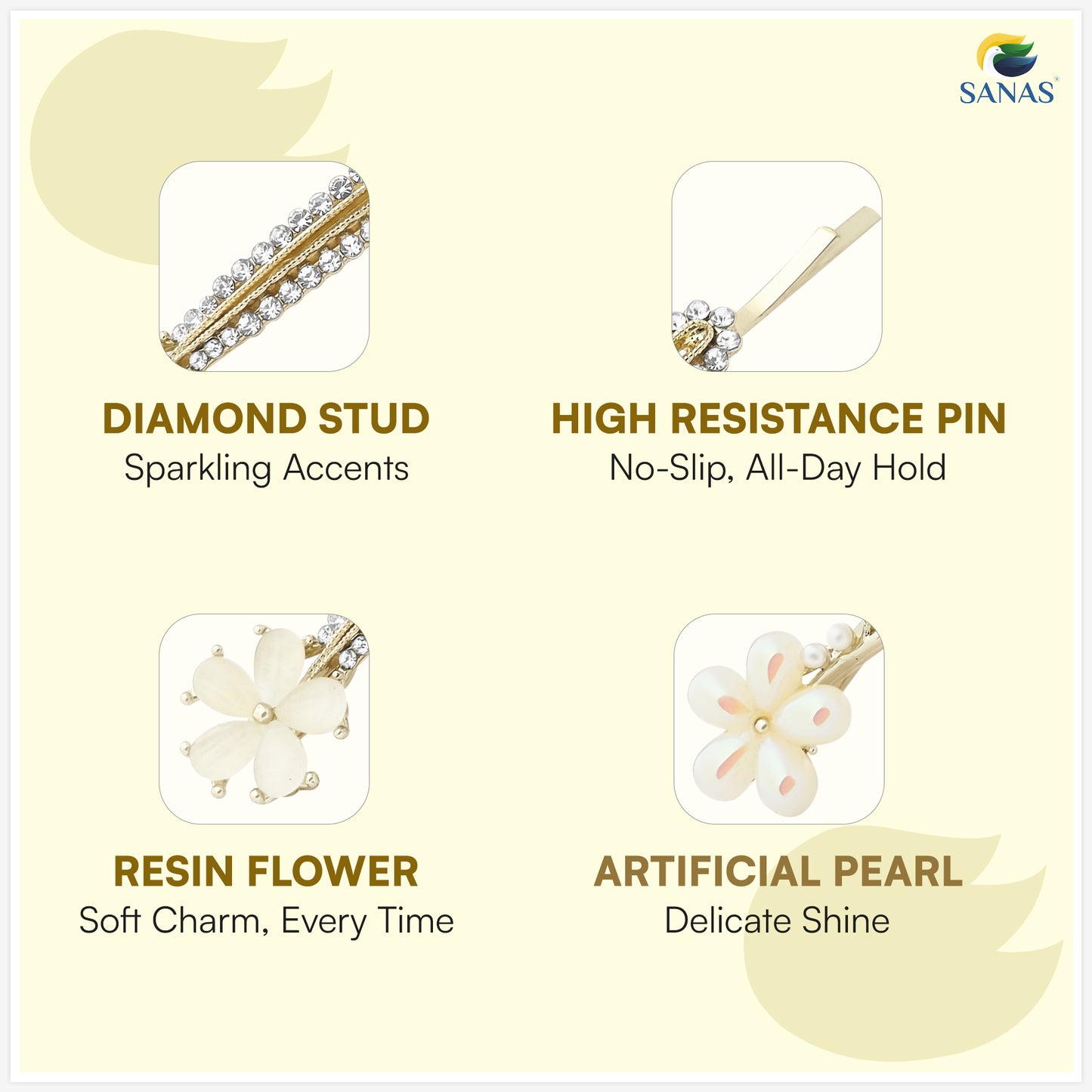 Sanas Flower Bobby Pins For Women 2 Pcs