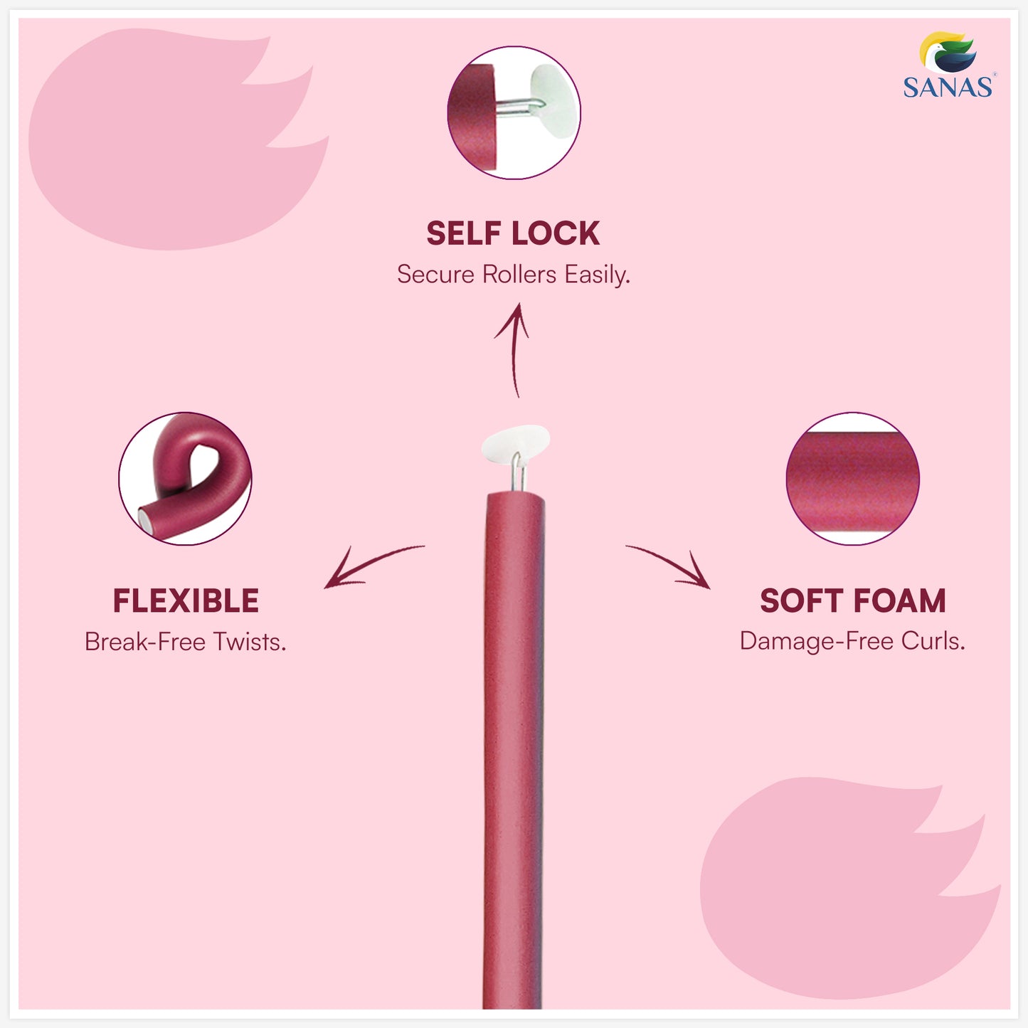 Sanas Heatless Curler For Hair Women Flexi Rods - 20-Piece