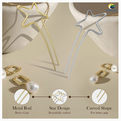 Sanas Star Metal Hair U Pin - 2Pcs (Golden & Silver)
