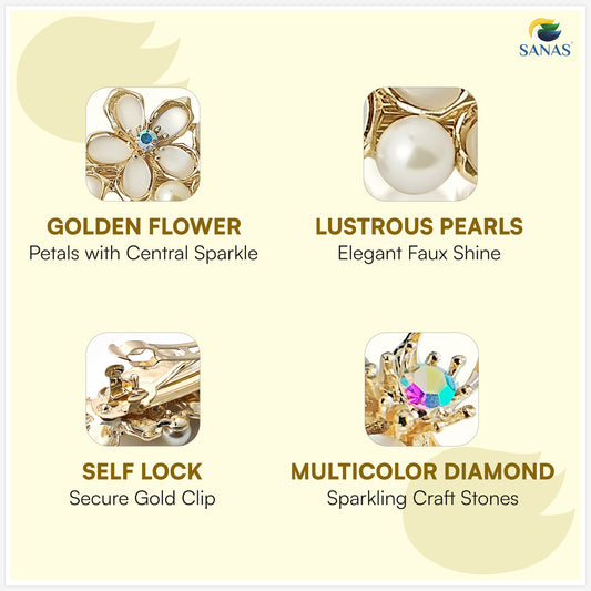 Sanas Flower Rhinestone Barrette For Women 1 Pc