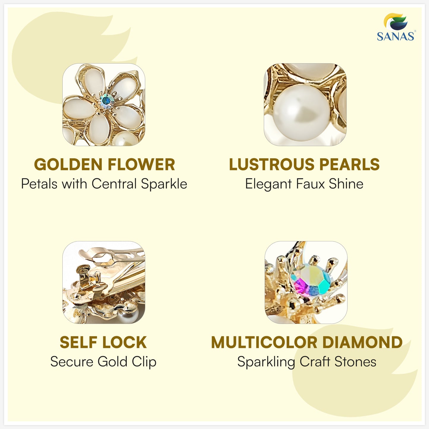 Sanas Flower Rhinestone Barrette For Women 1 Pc