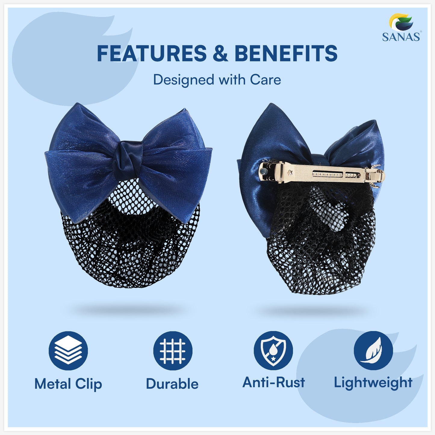 Sanas Hair Clip Juda Net For Women Shiny Blue Mesh Pattern (1Pc)