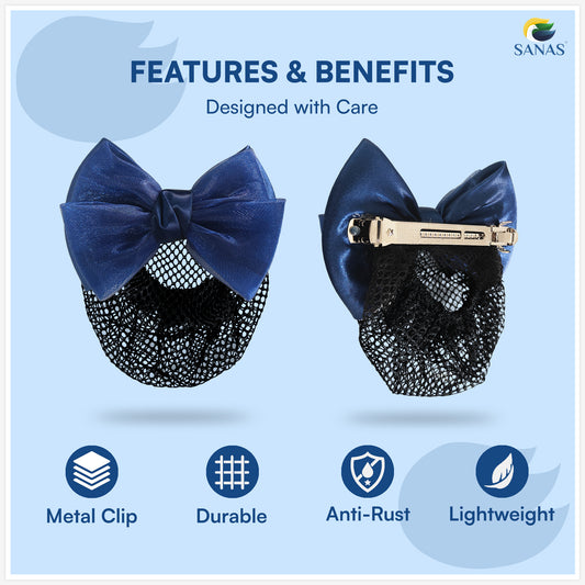 Sanas Hair Clip Juda Net For Women Shiny Blue Mesh Pattern (1Pc)