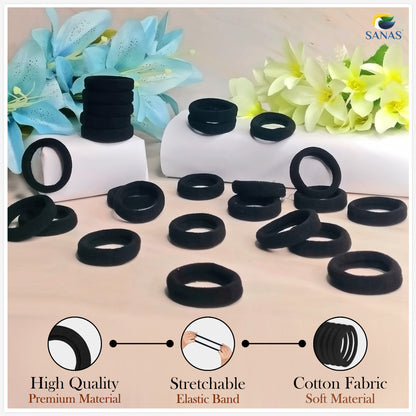 Sanas Black Cotton Hair Rubber Band - 12Pcs