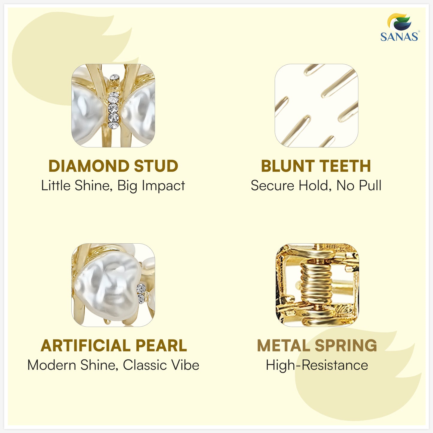 Sanas White Shell Stone Claw For Women 1 Pc
