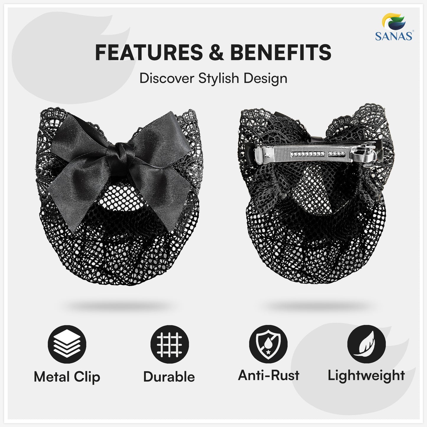 Sanas  Ribbon Barrette Bow Net (Black Net) 1 Pc
