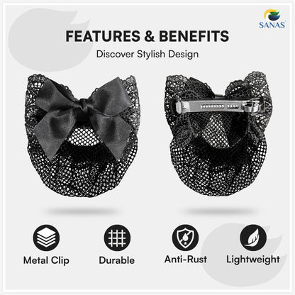Sanas  Ribbon Barrette Bow Net (Black Net) 1 Pc