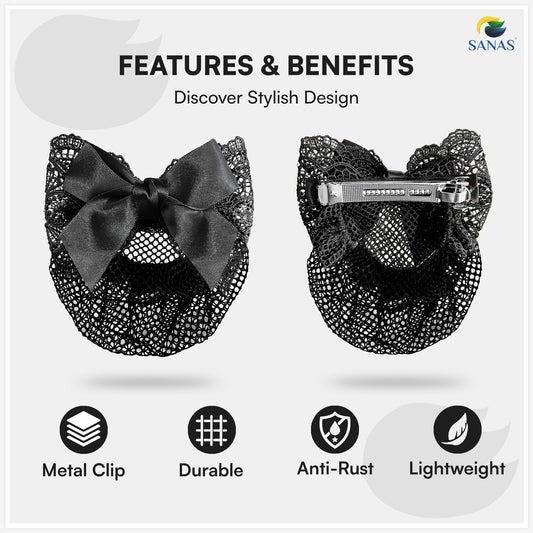 Sanas  Ribbon Barrette Bow Net (Black Net) 1 Pc