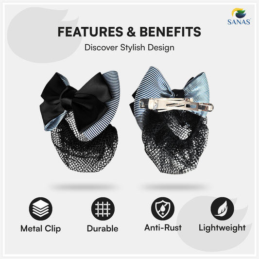 Sanas Blue Barrette Bow Net (Navy Blue) 1 Pc