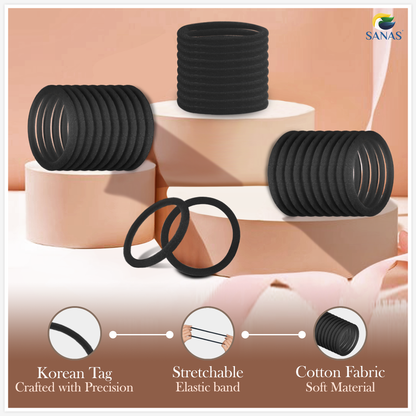 Sanas Black Korean Rubber Hair Band - 30Pcs