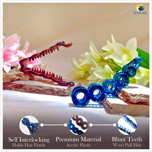 Sanas Acrylic Self Lock Banana Hair Clip - 2Pcs