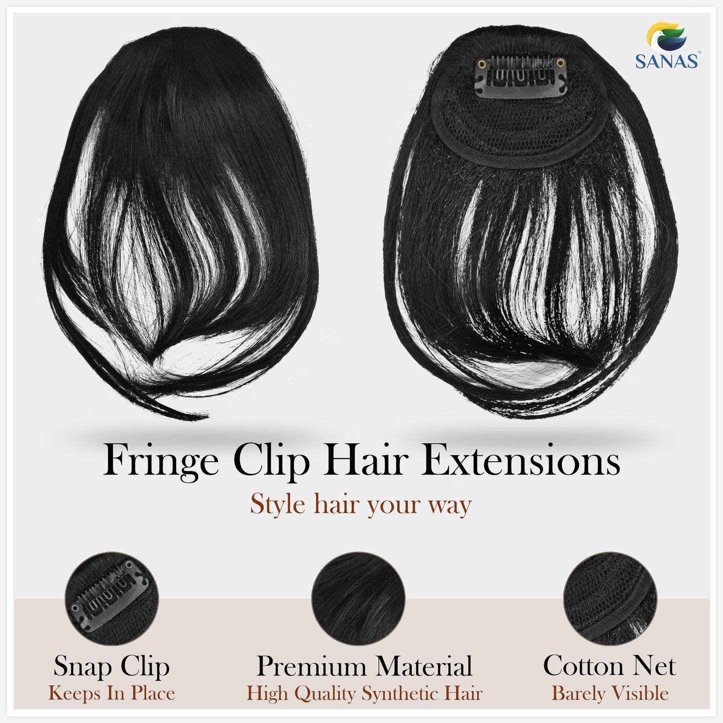 Sanas Black Clip In Bangs - 1Pc