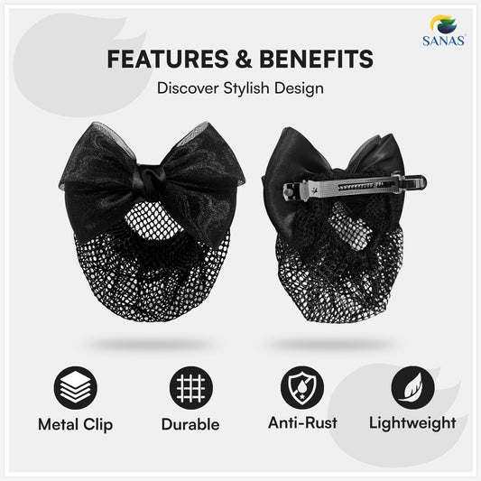 SANAS (1 Pc) Hair Clip Juda Net Fancy Barrette Hair Clips Hair Accessories for Women Attractive Black Mesh (1 Pc)