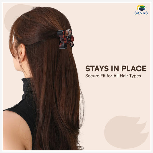 SANAS (3 Pcs) Bow Hair Clips Stylish Korean Claw Clips Aesthetic Cute Hair Accessories for Women and Girls Versatile 3 Shades (3 Pcs)