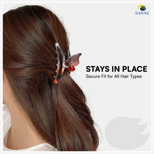 SANAS (2 Pcs) Butterfly Hair Claw Clips Stylish Aesthetic Clutchers Hair Accessories for Women and Girls Trendy Black and Dual Tone (2 Pcs)