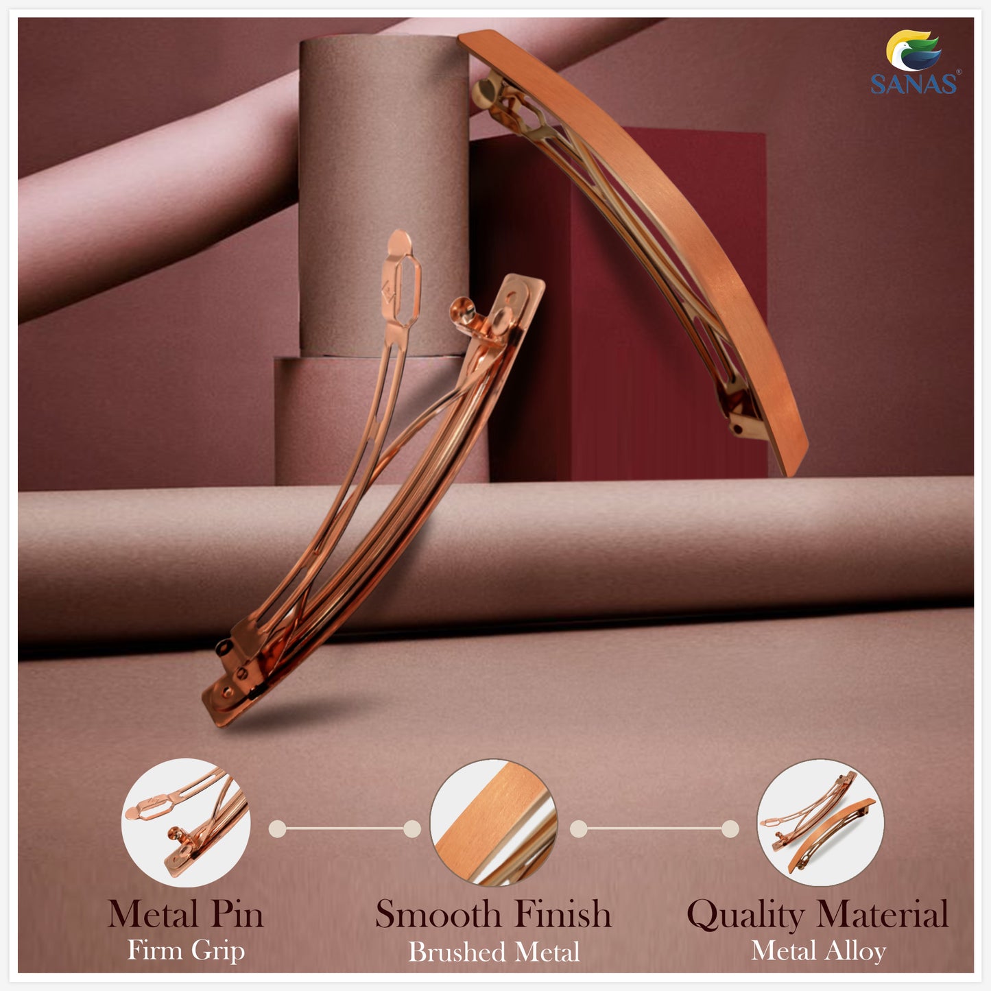 Sanas Metal Copper Hair Clip - 1Pc