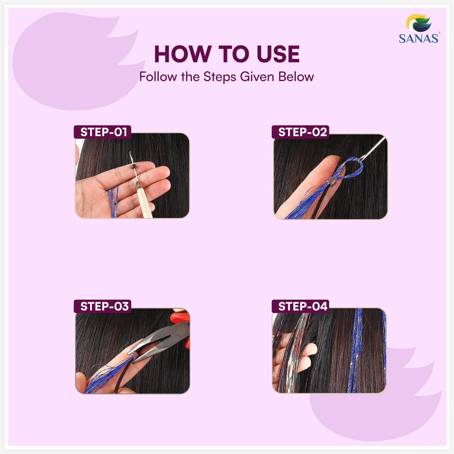 Sanas Glitter Hair Extensions Tinsel - 12Pcs