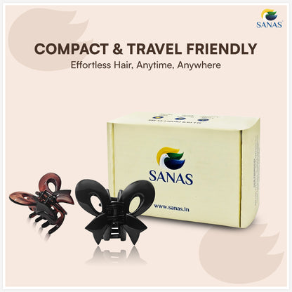 SANAS (3 Pcs) Bow Hair Clips Stylish Clutchers Aesthetic Claw Clips Hair Accessories for Women and Girls Black Brown and Dual Tone (3 Pcs)