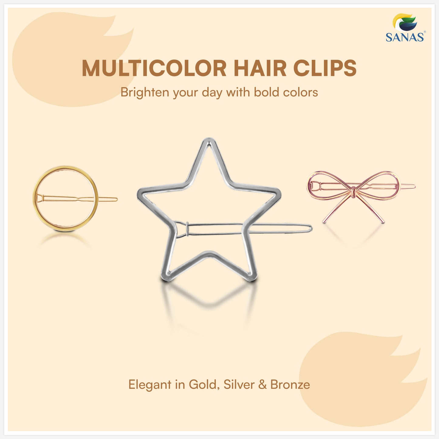 Sanas Hollow Pins Multi-Shape Hair Accessories - 12Pcs