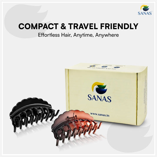 SANAS (2 Pcs) Hair Claw Clips Stylish Aesthetic Fashion Hair Accessories for Women and Girls Elegant Black and Dual Tone (2 Pcs)