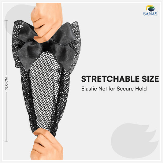 Sanas  Ribbon Barrette Bow Net (Black Net) 1 Pc