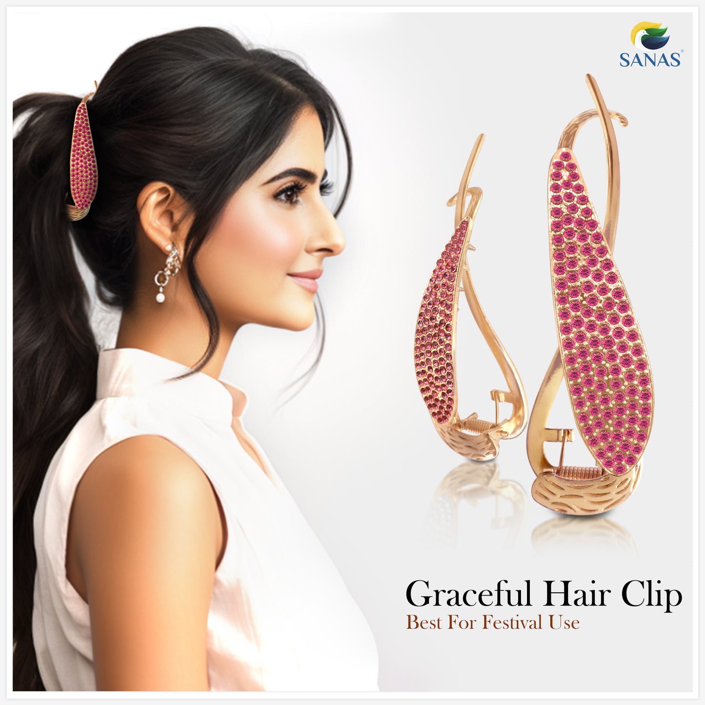 Sanas Multicolor Diamond Banana Clip - 6Pcs