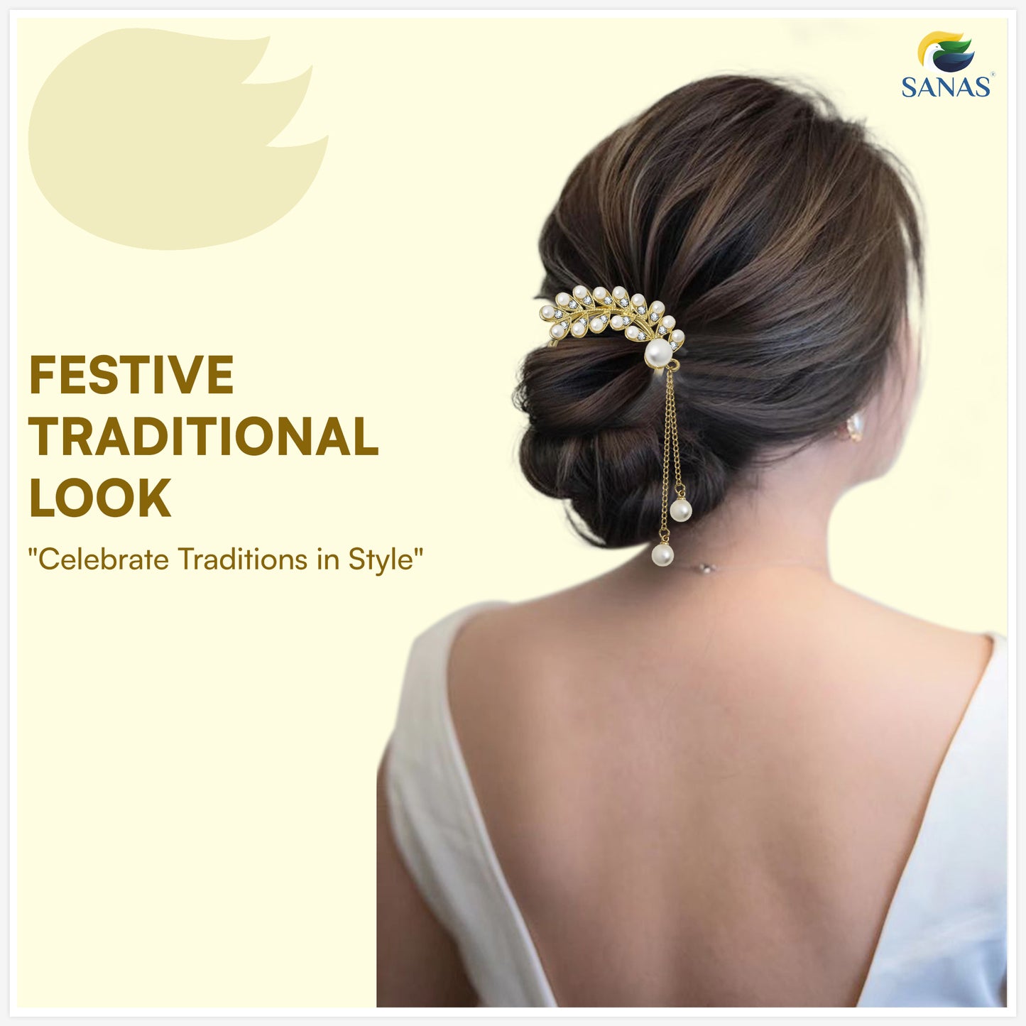 Sanas  Leaf Shape Pearl U Pin For Hair Styling Juda Pin Bun Accessories 1Pc Golden