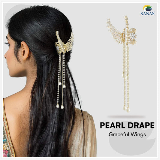 SANAS (1 Pc) Pearl Tassel Butterfly Hair Clip for Women Stylish Hair Accessories (1 Pc)