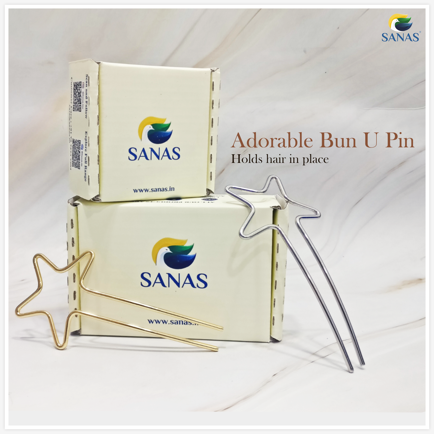 Sanas Star Metal Hair U Pin - 2Pcs (Golden & Silver)