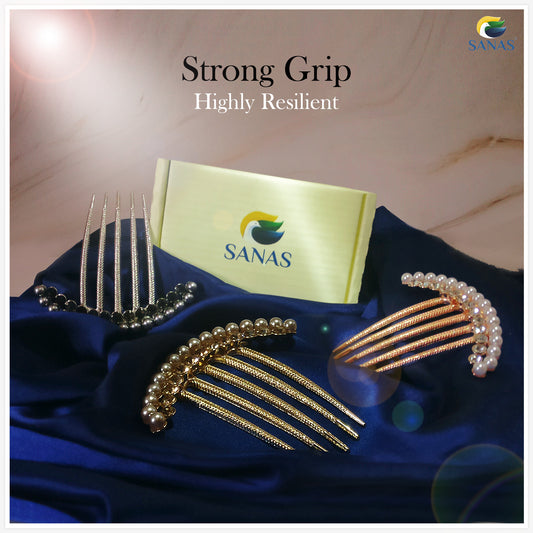 Sanas Pearl Hair Metal Comb - 3Pcs