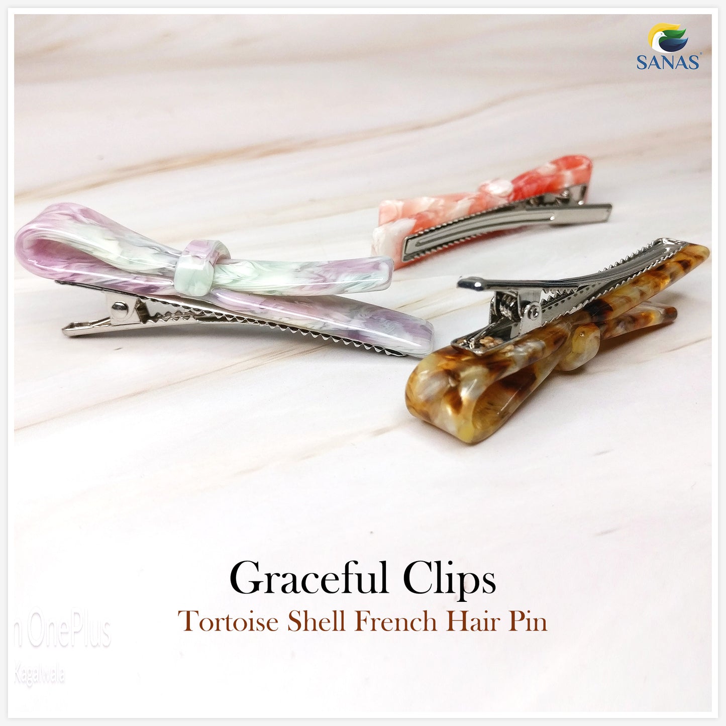 Sanas Resin Bow Knot Hair Clip Set 3Pcs