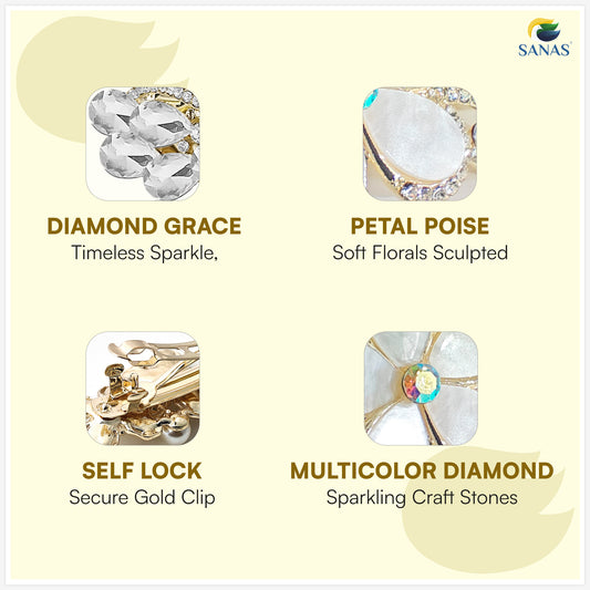 Sanas Golden Crystal Barrette For Women 1 Pc