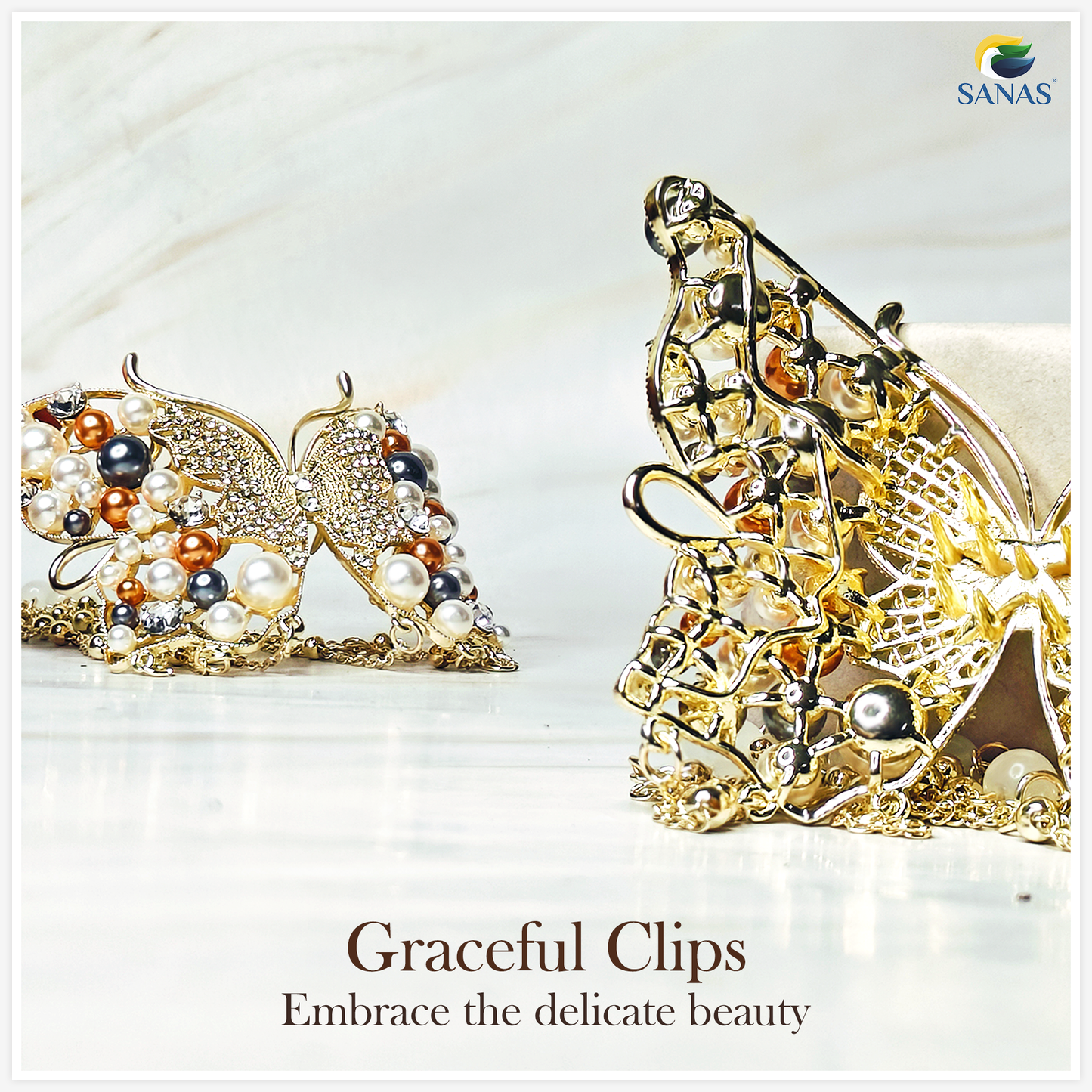Sanas Wedding Butterfly Slide Stick Clip - 1Pc