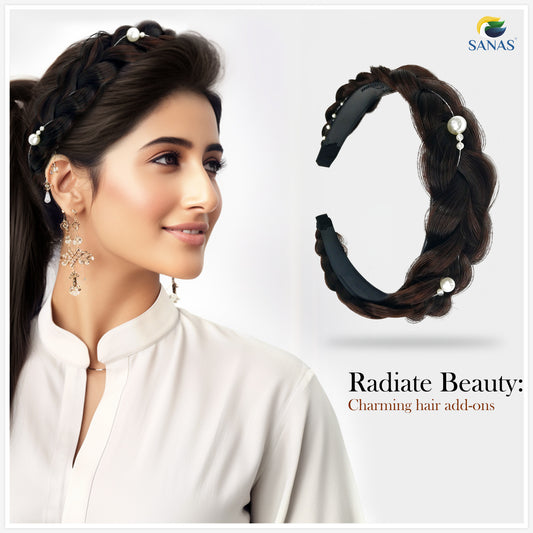 Sanas Artificial Hair Braided Pearl Hairband - 1Pc