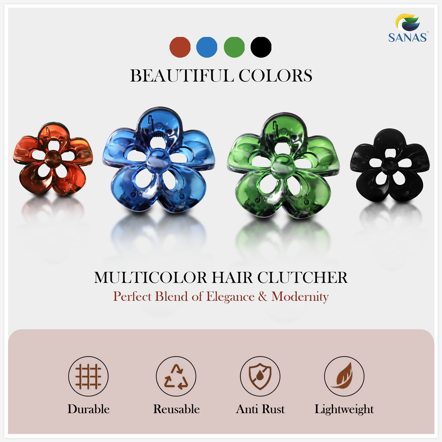 Sanas Flower Twisted Hair Clip - 4Pcs
