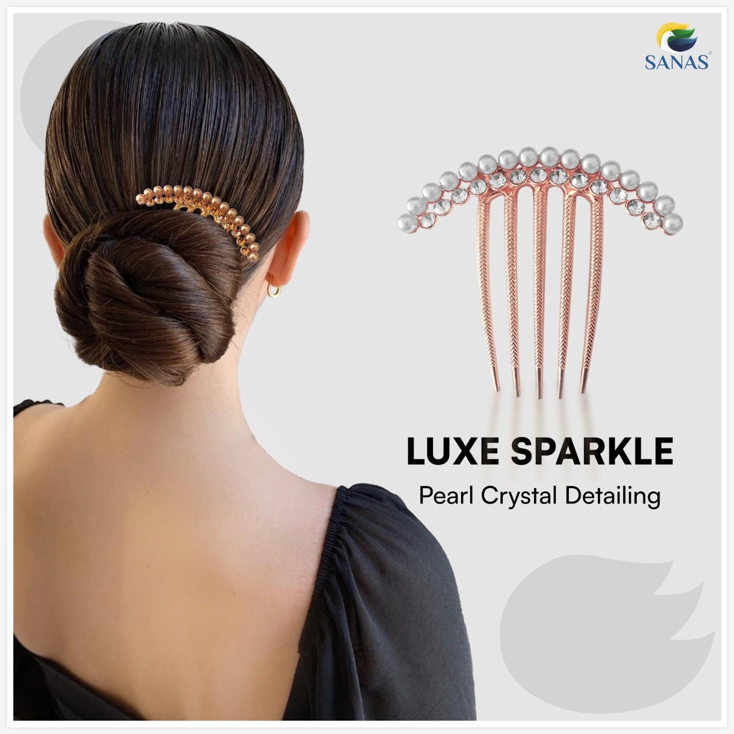 SANAS Hair Side Combs for Women | Side Comb Hair Clip Set | French Comb Clip & Bridal Hair Comb | Strong Hold Bun Comb Pin | Decorative Hair Comb Clip (Pick Any 2)