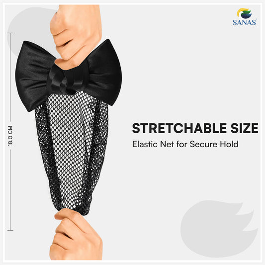 Sanas Plain Barrette Bow Net (Jet Black) 1 Pc