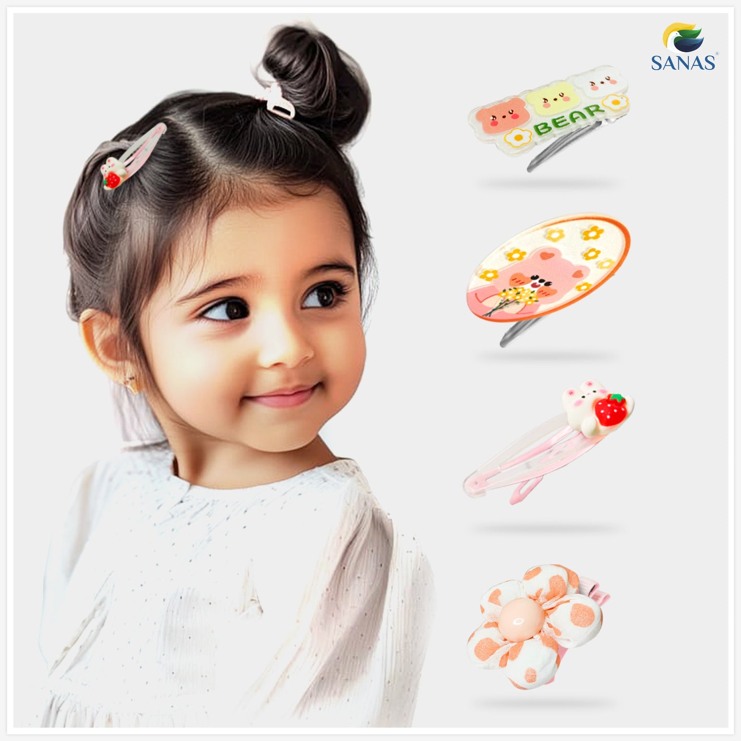 Sanas Orange Floral Baby Barrette - 8Pcs
