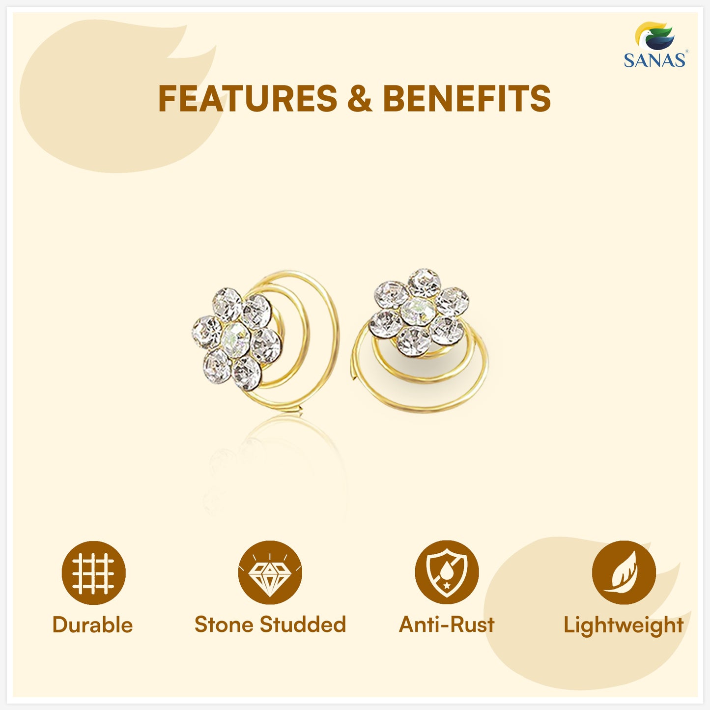 Sanas Pearl Spring Bun Pins – Easy Hair Bun Styling Accessories for Women – 12 Pcs