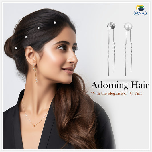 Sanas Crystal Rhinestone Pearl Stone U-Pin - 30Pcs