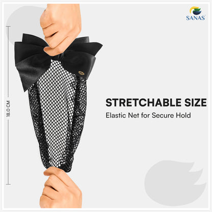 Sanas Hair Clip Juda Net For Women Black Bow- Golden Love Tag (1Pc)