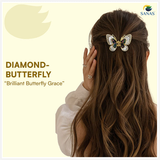 Sanas Butterfly Crystal Hair Clutcher for Women Golden Rhinestone Butterfly Claw Clip 1PC