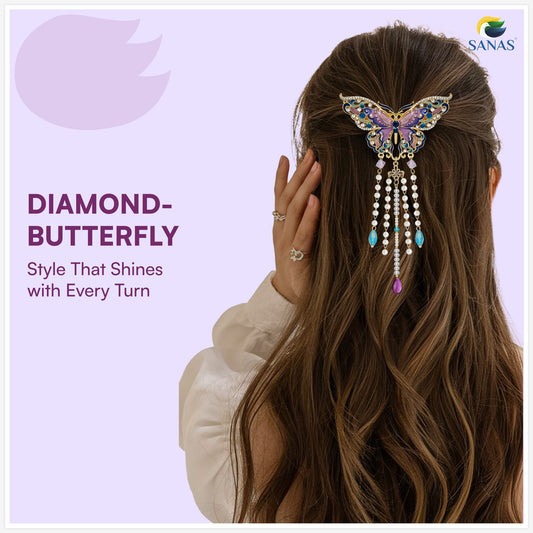 Sanas Multicolor Butterfly Barrette With Tassel 1 Pc