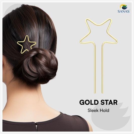 SANAS (2 Pcs) Star Metal Hair U Pin Golden and Silver Hair Accessories for Women (2 Pcs)