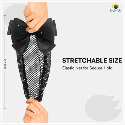 Sanas Hair Clip Juda Net Black For Women (Classic Black & Crystals)(1Pc)